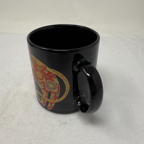 Laurel Burch Flowering Felines Cup 1993 Black Coffee Mug Colorful Cat Design Box - Picture 11 of 12